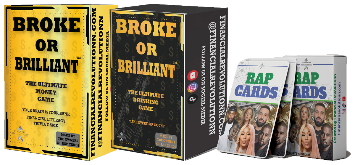Broke or Brilliant and Rap Cards game boxes